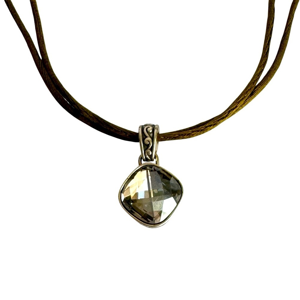 Brighton Venus Necklace Swarovski Crystal Pendant Olive Double Cord Silver Tone - Picture 2 of 11